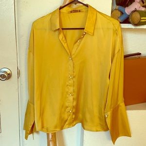 Yellow charmeuse collared shirt - pearl buttons